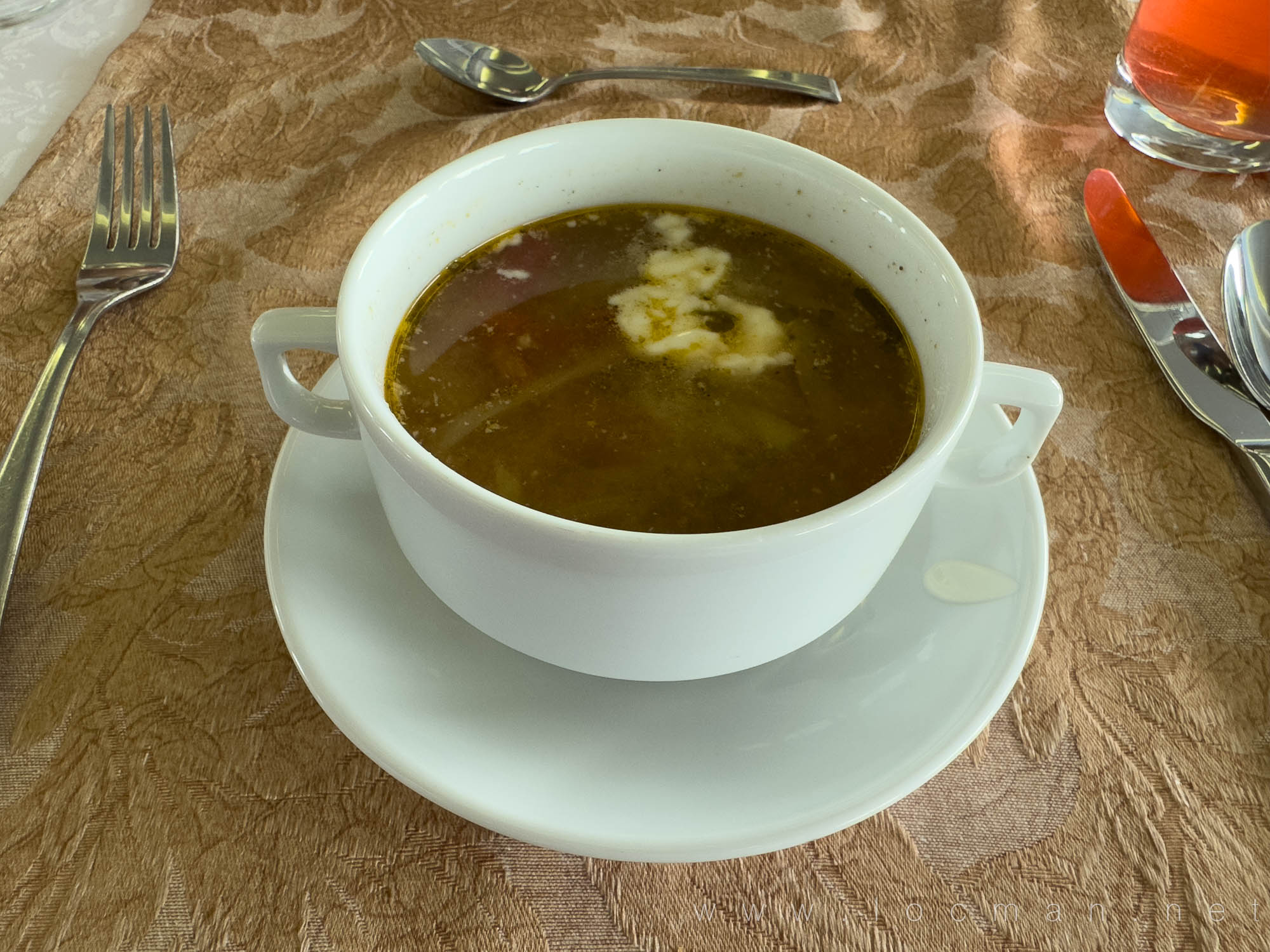 Рассольник «По-Ленинградски» с курицей и сметаной, ресторан теплохода «Василий Суриков» Рассольник «По-Ленинградски» с курицей и сметаной, ресторан теплохода «Василий Суриков»