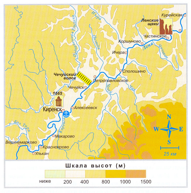 Карта реки Лены от Марково до Ленских Щек